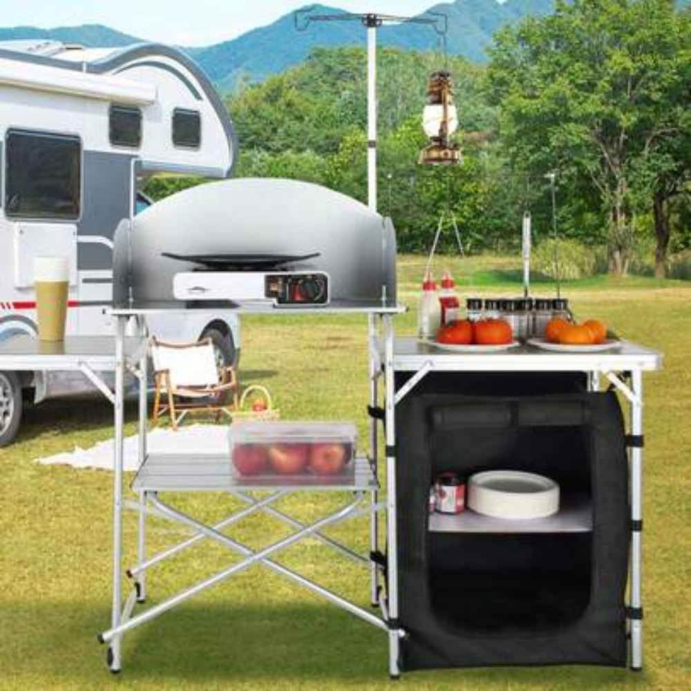 Outdoor Camping Kitchen Setup - Mesa de Cocina Plegable para Acampar