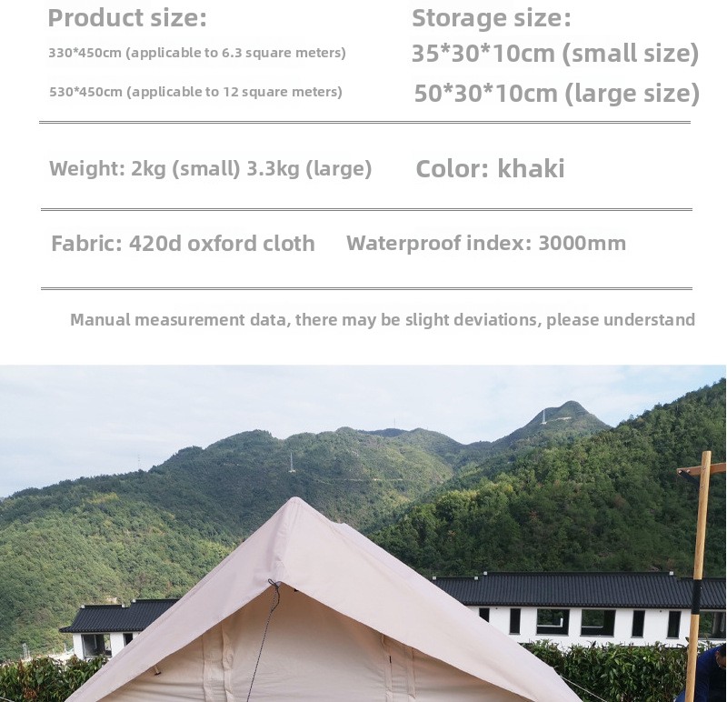 Outdoor Camping Inflatable Tent - Cubierta Impermeable para Tienda de Campaña,