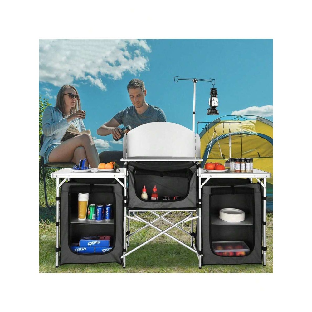Outdoor Camping Kitchen Setup - Mesa de cocina plegable para acampar