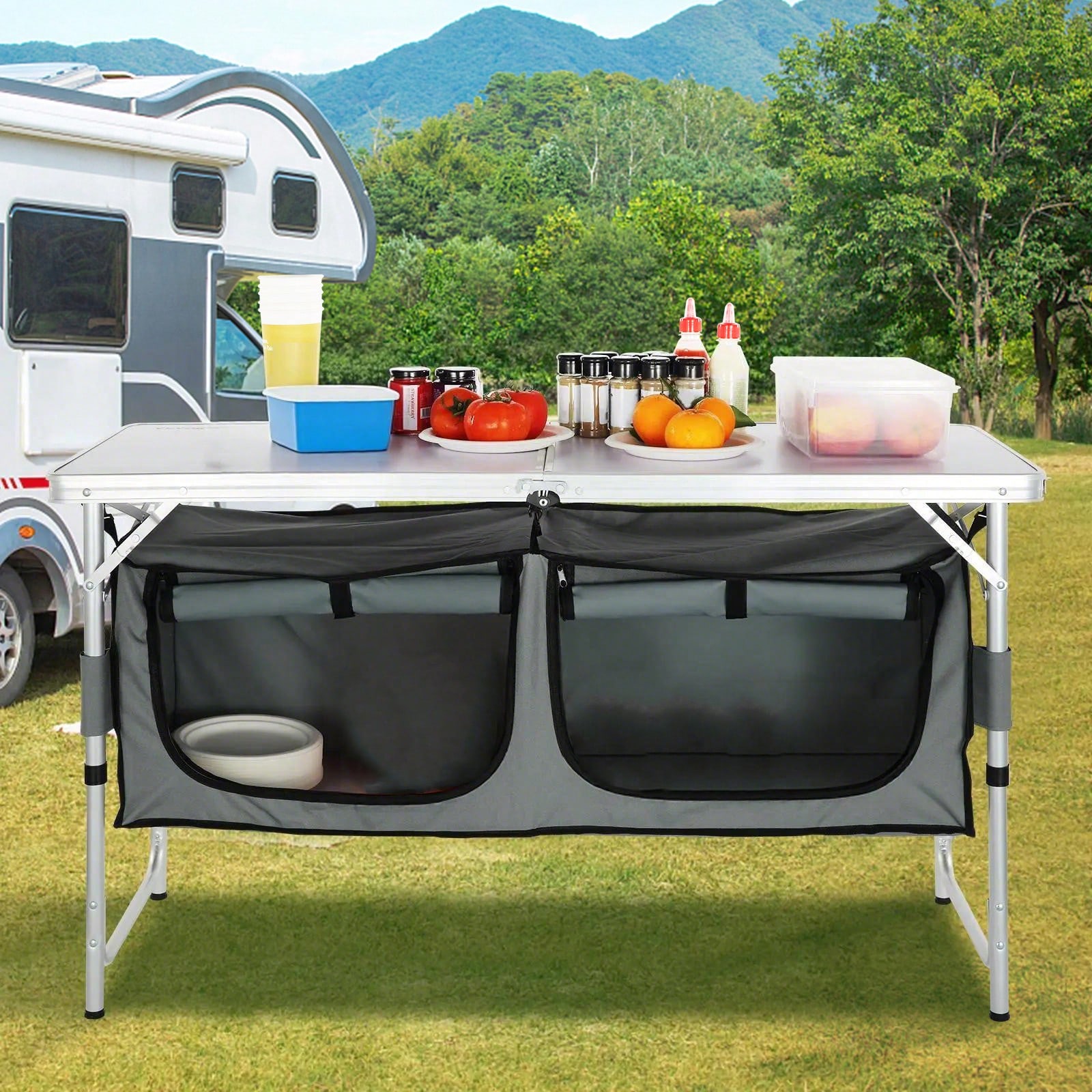Outdoor Camping Kitchen Setup - Mesa de cocina plegable de montaje
